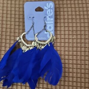 Claire's Blue Feather Cascade Earrings